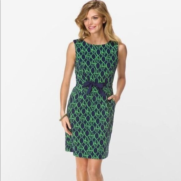 Lilly Pulitzer XS Sheath Dress "Evie" Engagement Rings Print Green Blue - Picture 9 of 9